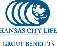 Blue logo featuring three overlapping circles with a partial lion’s face in silhouette, above the words “Kansas City Life Group Benefits” in capital letters.